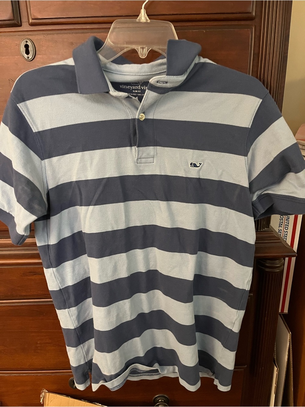 Vineyard Vines Navy and Light Blue Broad-Stripe Polo